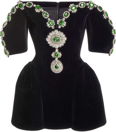 David Koma Embellished Velvet Off-The-Shoulder Dress