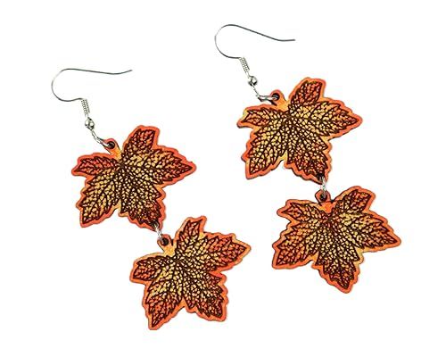 Amazon.com: Wood Fall Leaves Earrings - Autumn Leaves - Dangle Earrings - Autumn Earrings - Thanksgiving Earrings : Handmade Products