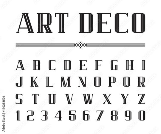 Vector of Art Deco font and alphabet, Condensed letters set. The Great Gatsby Style Stock Vector | Adobe Stock