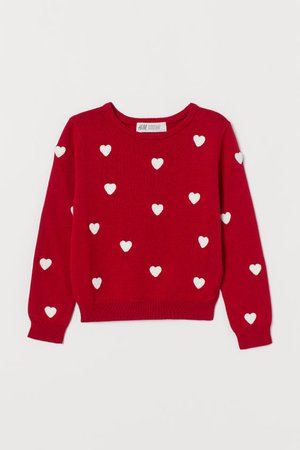 Fine-knit cotton jumper - Red/Hearts - Kids | H&M GB