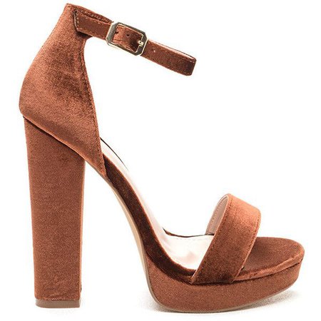 Brown Suede Ankle Strap Chunky Heels