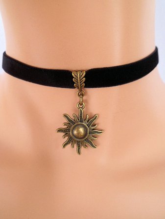 Sun choker black velvet choker sun necklace pagan necklace | Etsy