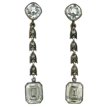 Deco Paste Earring with Emerald Cut Drops For Sale at 1stDibs