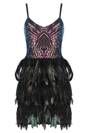 Sequin Feather Dress Black - Luxe Dresses and Luxe Party Dresses