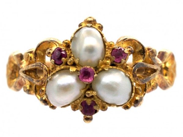 15th century ruby & pearl gold ring