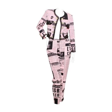 Vintage Moschino Couture Newsprint Suit For Sale at 1stdibs