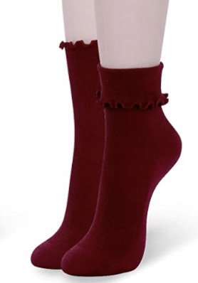 burgundy ruffle socks