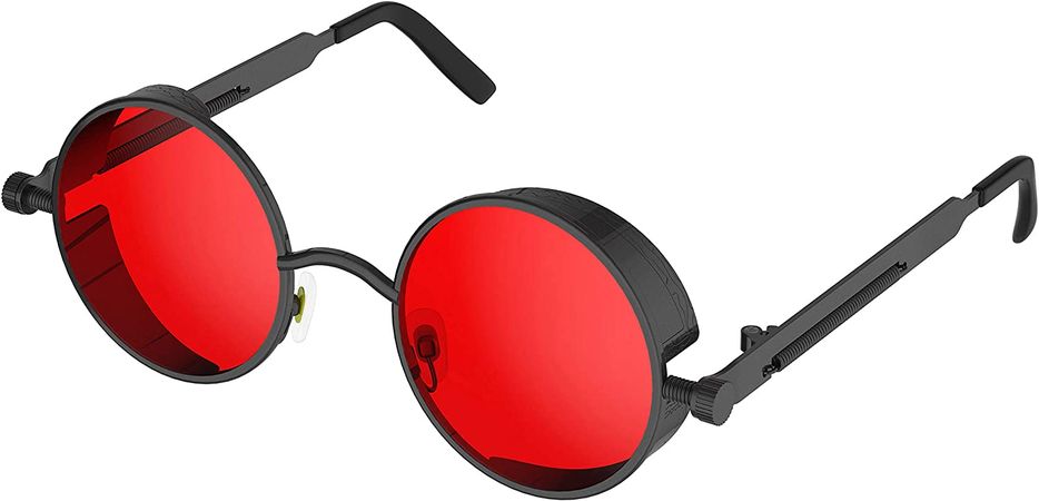 Amazon.com: PROUDDEMON Retro Gothic Steampunk Sunglasses for Women Men Round Lens Metal Frame(Black Red) : Clothing, Shoes & Jewelry