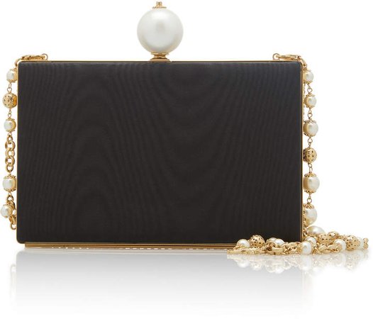 Faux-Pearl Embellished Leather Clutch
