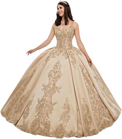 Emmani Women's Spaghetti Straps Beaded Embroidery Quinceanera Ball Gown at Amazon Women’s Clothing store