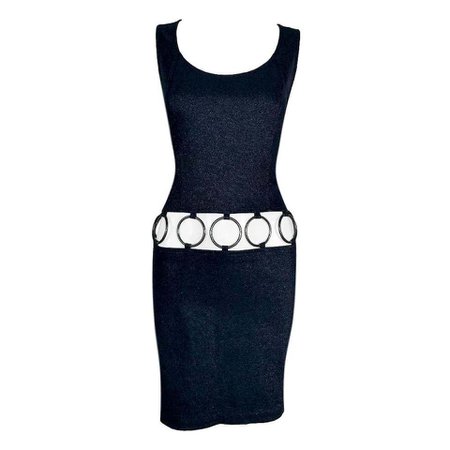 NWT 1990's Yves Saint Laurent MOD 60's Style Cut-Out Metal Rings Mini Dress For Sale at 1stdibs