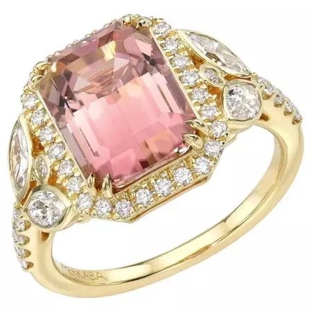 Pink Tourmaline Ring 4.68 Carat Emerald Cut For Sale at 1stDibs