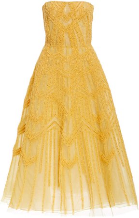 J. Mendel Glitter-Embellished Tulle Midi Dress