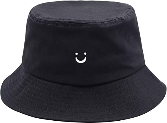 Smile Face Bucket Hat for Men Summer Travel Bucket Beach Sun Hat Embroidery Outdoor Cap for Men Women Black at Amazon Men’s Clothing store