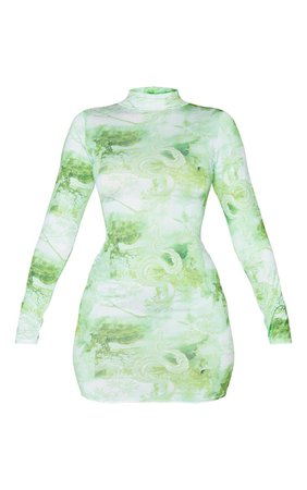 Green Oriental Mock Neck Dress