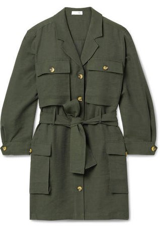 Kaiden Belted Tencel-blend Twill Mini Dress - Army green