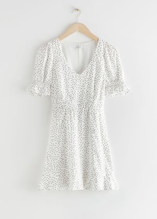 V-Neck Puff Sleeve Mini Dress - White Dots - Mini dresses - & Other Stories