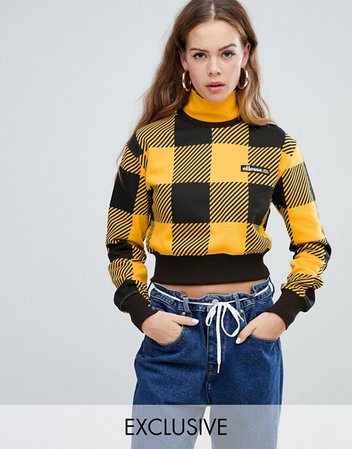 ellesse | ellesse cropped high neck sweatshirt with chest logo in large scale check