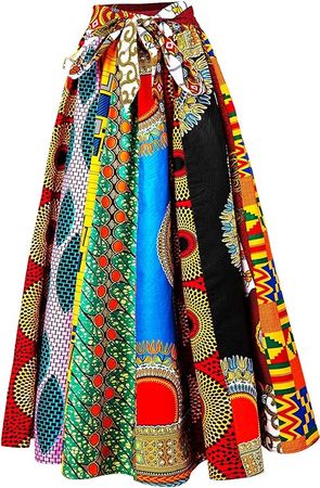 SHENBOLEN Women African Print Skirt Ankara Tradition Long Skirts One Szie (A, One Size) : Clothing, Shoes & Jewelry