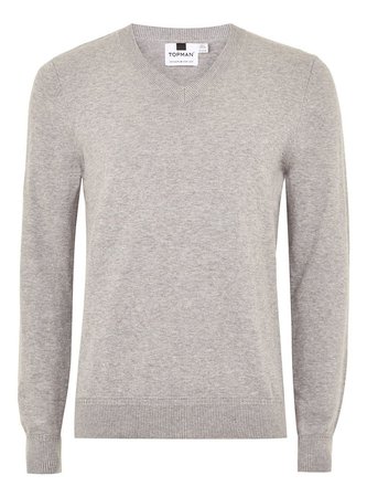 Gray V Neck Hem Stitch Sweater - TOPMAN USA
