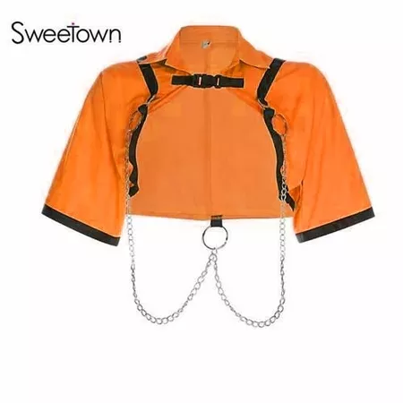 Neon Orange Sweetown crop short sleeve chain jacket (HVST edit)