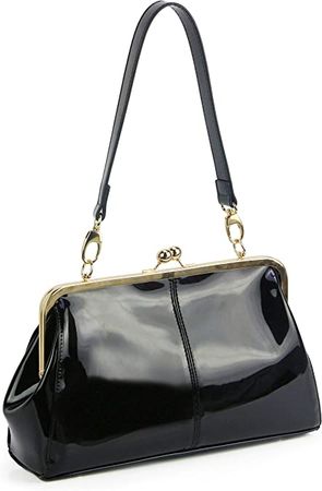 Vintage Kiss Lock Handbags Shiny Patent Leather Evening Shoulder Tote Bags with Chain Strap (Black): Handbags: Amazon.com
