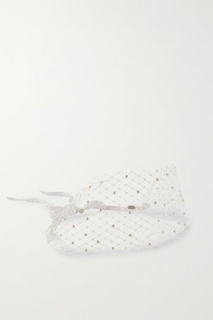 Ivory Lace-trimmed faux pearl-embellished tulle veil | Gigi Burris | NET-A-PORTER