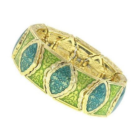 Gold-Tone Turquoise and Green Strech Bracelet