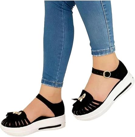 Amazon.com | Platform Wedge Sneakers For Womens Casual Slip On Sandals Fashion Breathable Retro Casual Ankle Strap Comfort Dressy Pumps Walking Mary Jane Shoes For Ladies Wedding Dress Beach Travel | Walking