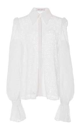 Carolina Herrera, White Puff-sleeve Cotton-blend Shirt