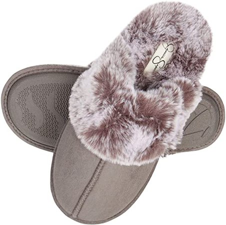 Amazon.com | Jessica Simpson Women's Comfy Faux Fur House Slipper Scuff Memory Foam Slip on Anti-skid Sole | Slippers
