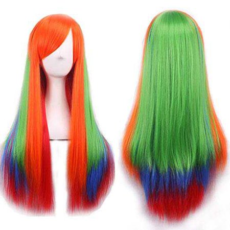 Amazon.com : AneShe 28" Long Straight Wig Multi-Color Lolita Cosplay Wig Party Wigs for Women (Orange/Green) : Beauty