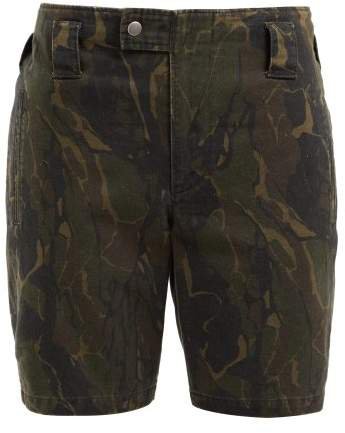 Camouflage Print Cotton Blend Longline Shorts - Womens - Green Print