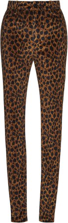 High-Waisted Leopard-Print Velvet Skinny Pants