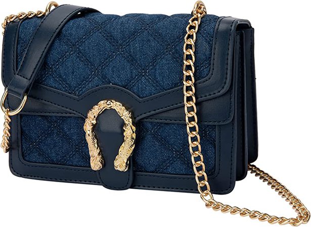 Quilted Crossbody Shoulder Bag for Women - Small Square Denim Handbag with Chain Leather Strap Fashion Casual Messenger Purse: Handbags: Amazon.com