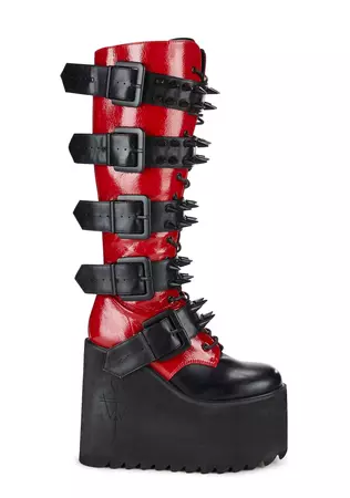 Widow Matte Vegan Leather Spiked Boots - Black/Red – Dolls Kill