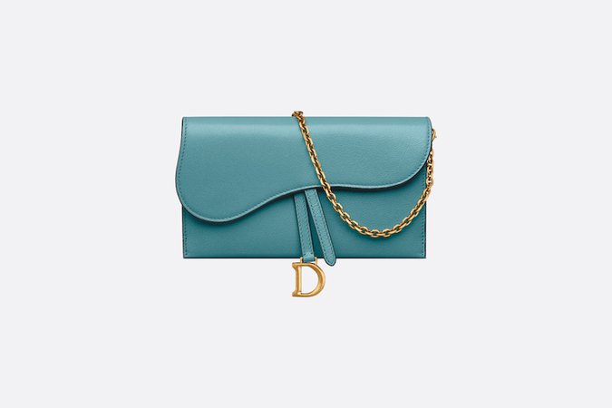 Long Saddle Wallet with Chain Azure Blue Goatskin | DIOR