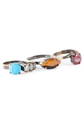 Set of three burnished gold-tone, crystal and stone rings | IOSSELLIANI | Sale up to 70% off | THE OUTNET
