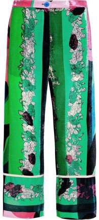 Cropped Floral-print Velvet Wide-leg Pants