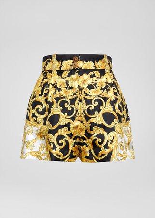 Versace High Waisted Gold Hibiscus Print Shorts for Women | Online Store EU