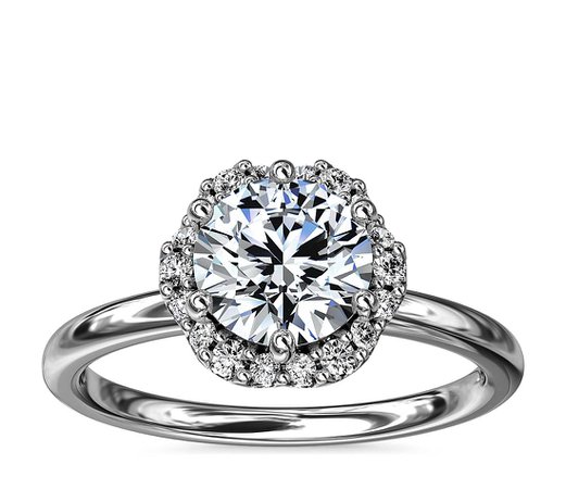 Petite Floral Halo Diamond Engagement Ring in 14k White Gold (1/10 ct. tw.) | Blue Nile