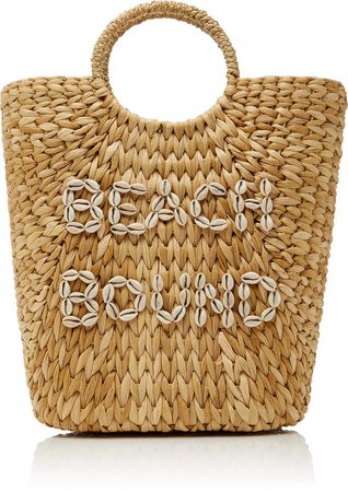 Beach Bound Shell-Embroidered Reed Bucket Bag