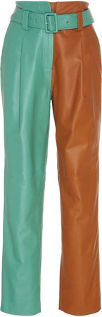 Sally LaPointe Colorblocked High-Waist Leather Trousers Size: 2