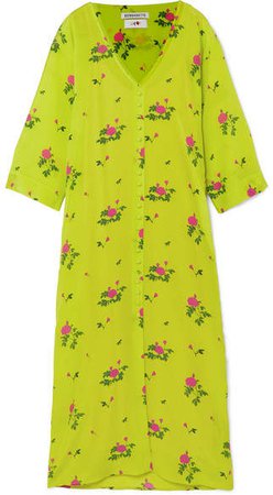 BERNADETTE - Neon Floral-print Silk Crepe De Chine Midi Dress - Yellow