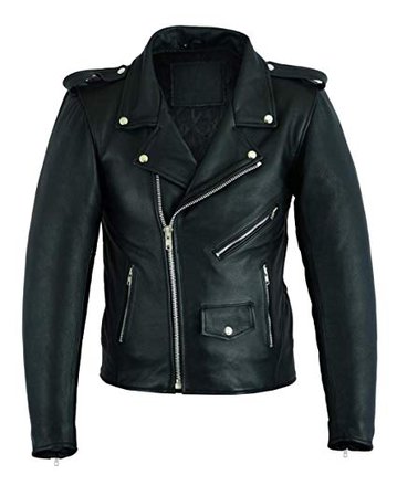 Ruja Men's Classic Cowhide Genuine Leather Motorcycle Biker Perfecto Jacket (L) Black at Amazon Men’s Clothing store: