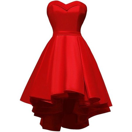 Red Knee Length Strapless Ball Gown with High Low Hem