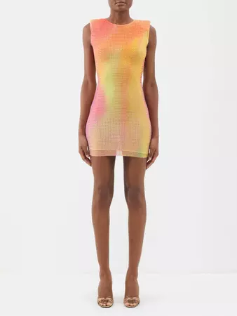Orange Crystal-embellished mesh mini dress | Self-Portrait | MATCHESFASHION US