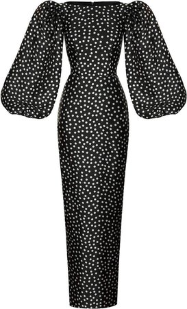 Rasario Puff-Sleeve Polka-Dot Silk Organza Maxi Dress