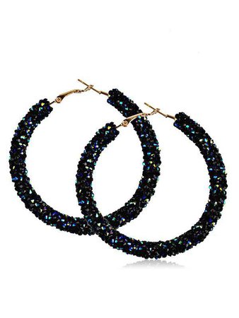 Vintage Color Crystal Decorative Round Hoop Earrings in Black | Sammydress.com