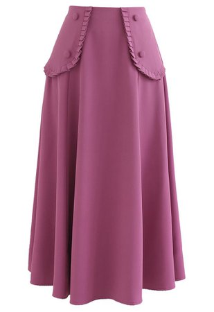 Pleated Fake Pocket Seamed Flare Skirt in Magenta - Retro, Indie and Unique Fashion